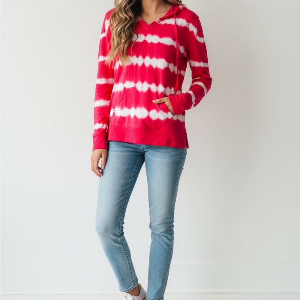 American Living Red and White Tie-Dye Top